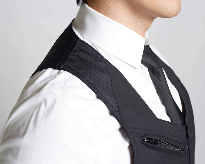 clean modern black mens vest for weddings and events